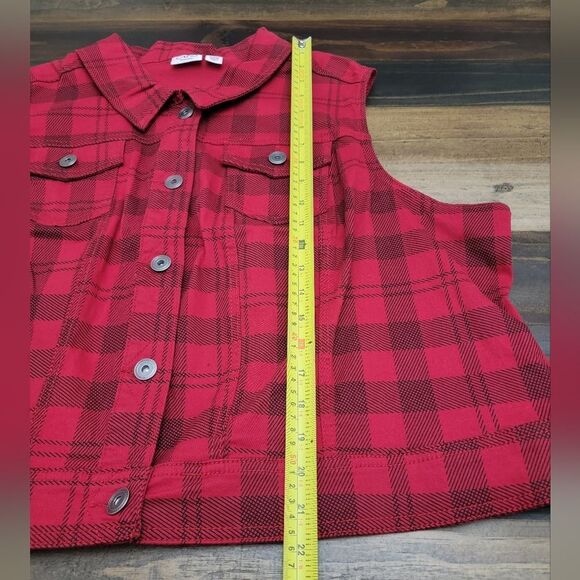CATO Woman Lumberjack Buttoned Vest Plaid Red & Black Motorcycle Size 26/28W - Picture 6 of 8